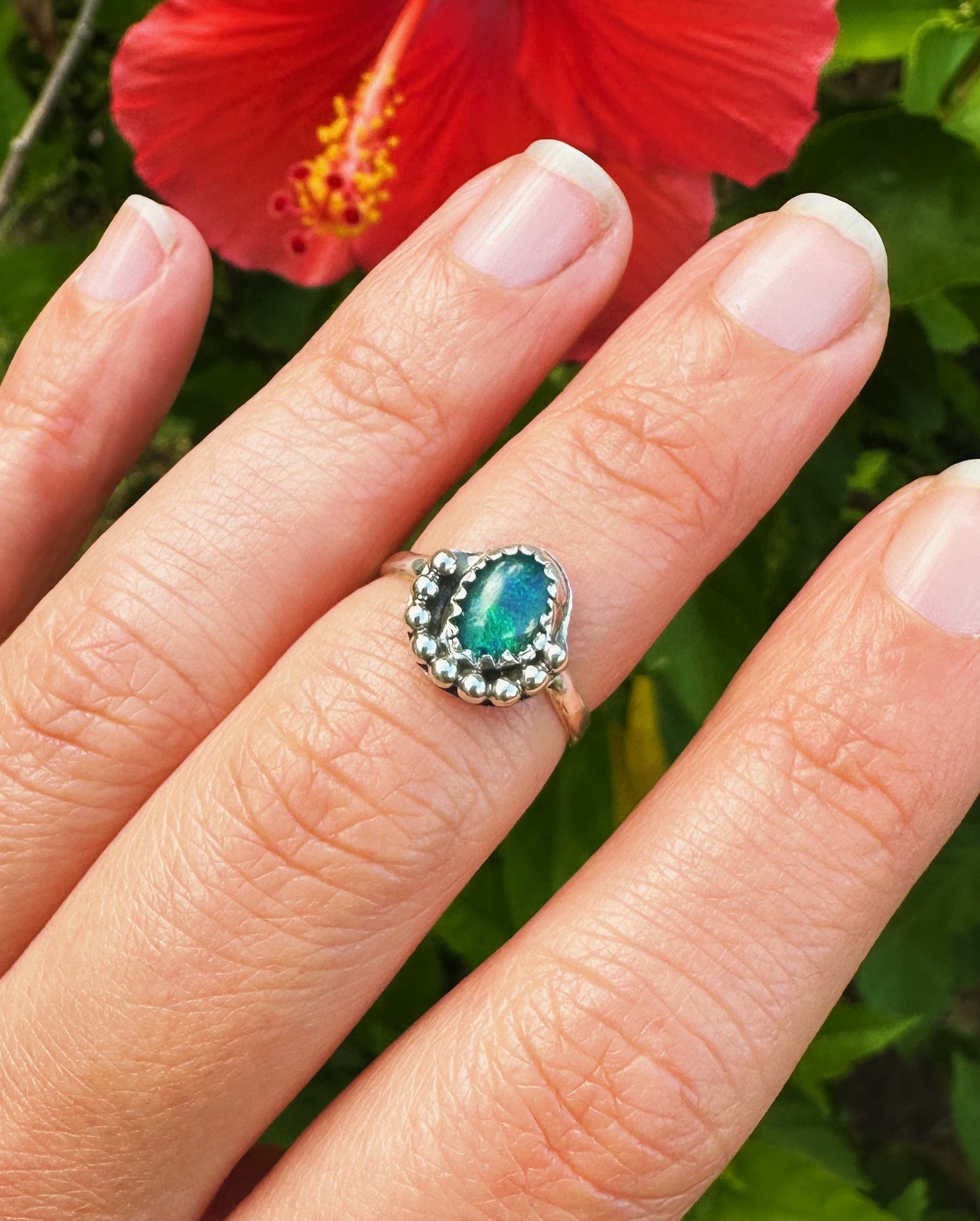 Australian Opal Aurora Ring - Argentium Silver