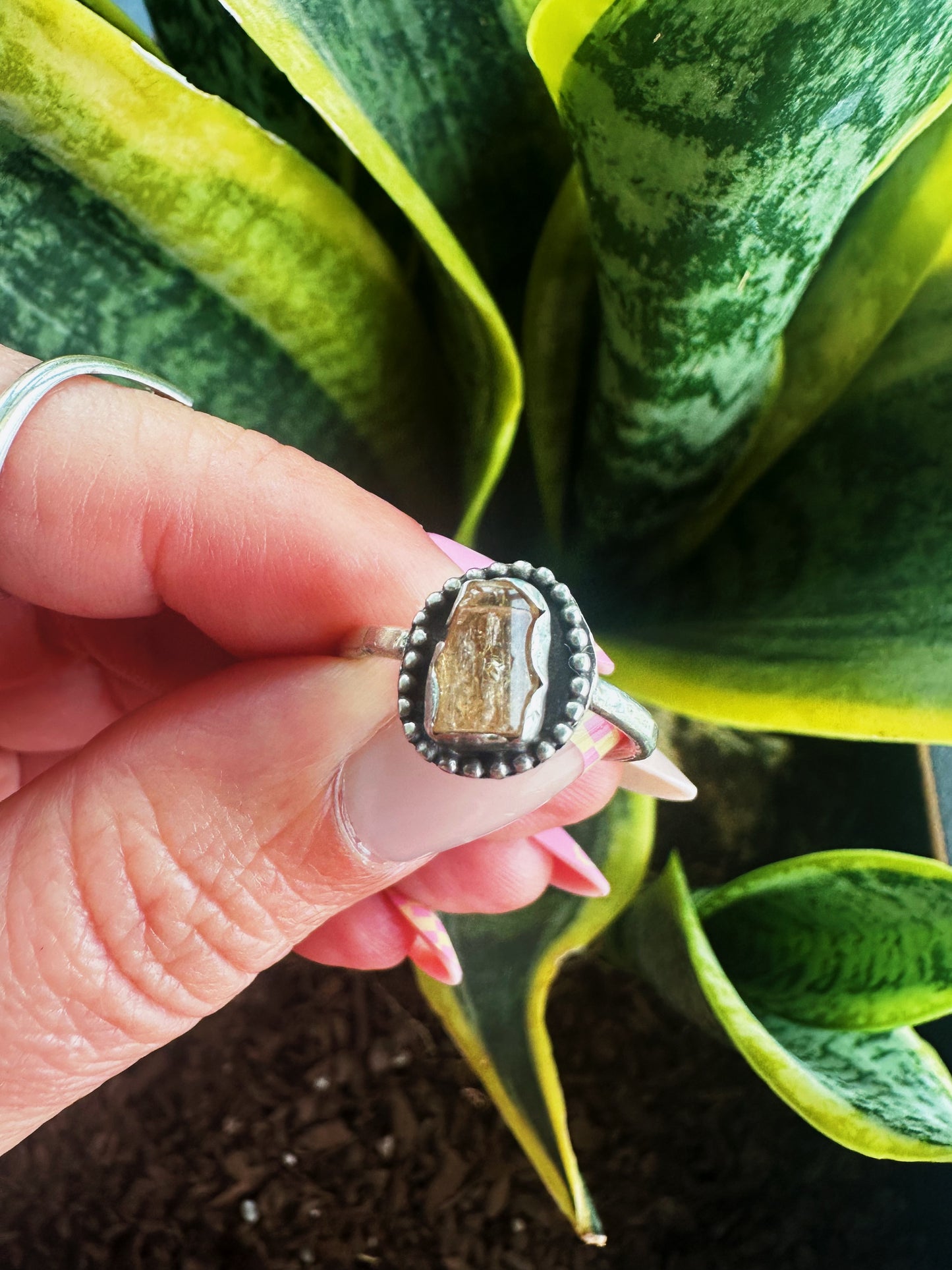Golden Apatite Ring - Argentium Silver .940 - Size 7