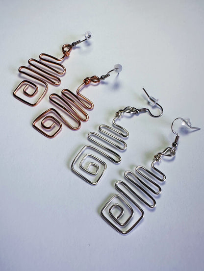 Spiral Earrings - Square - Copper & Silver - MTO