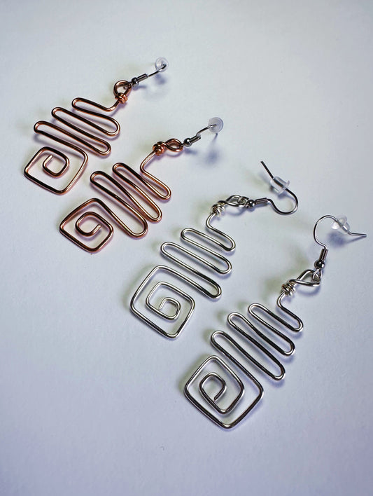 Spiral Earrings - Square - Copper & Silver - MTO