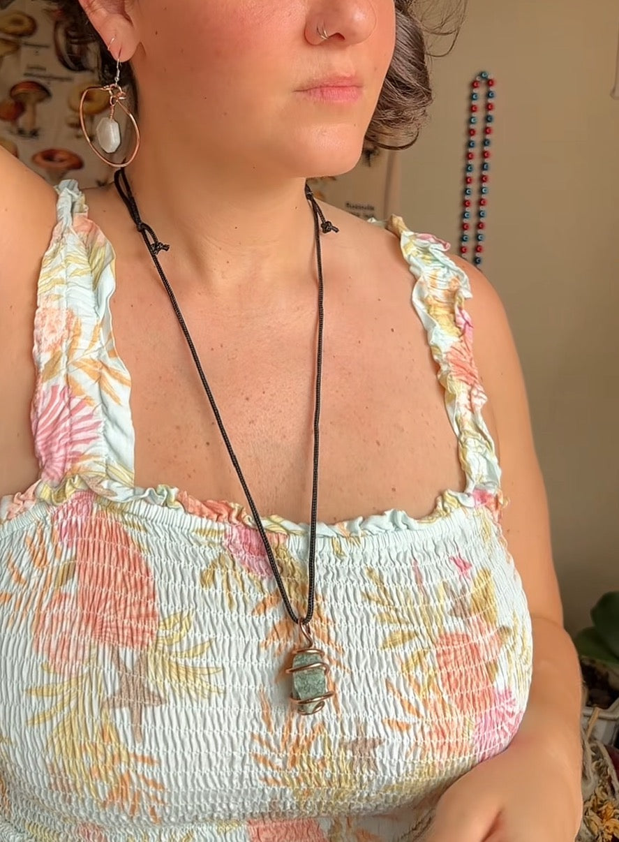 Aventurine Copper Wire Wrapped Necklace - Adjustable