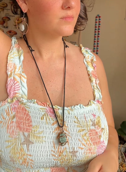 Aventurine Copper Wire Wrapped Necklace - Adjustable