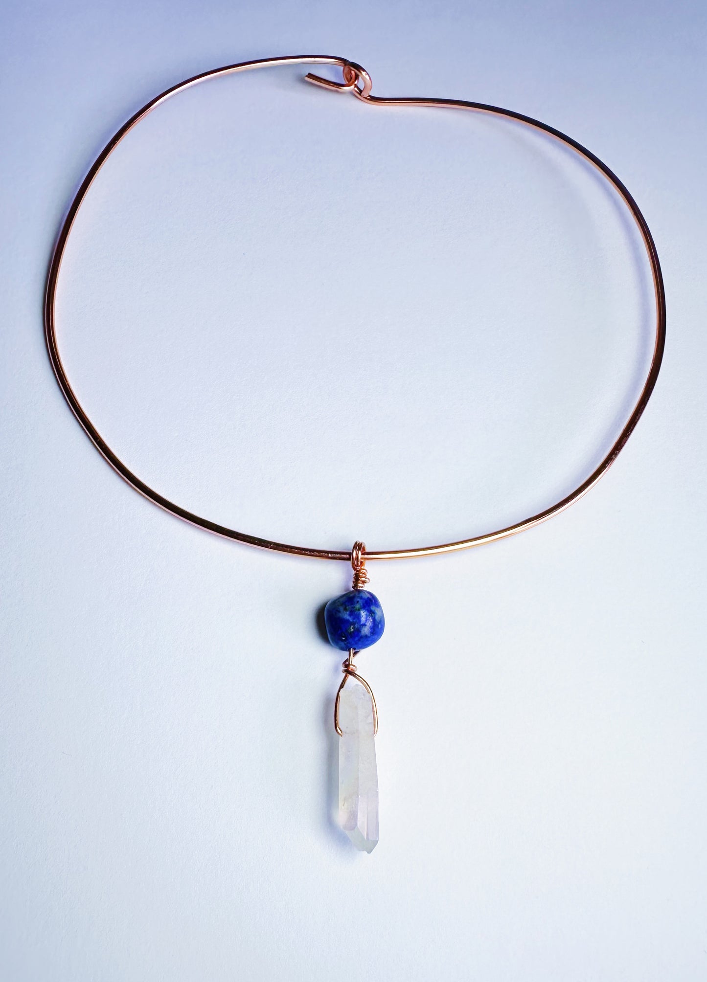 Lapis Lazuli & Quartz Crystal Wire Collar Necklace