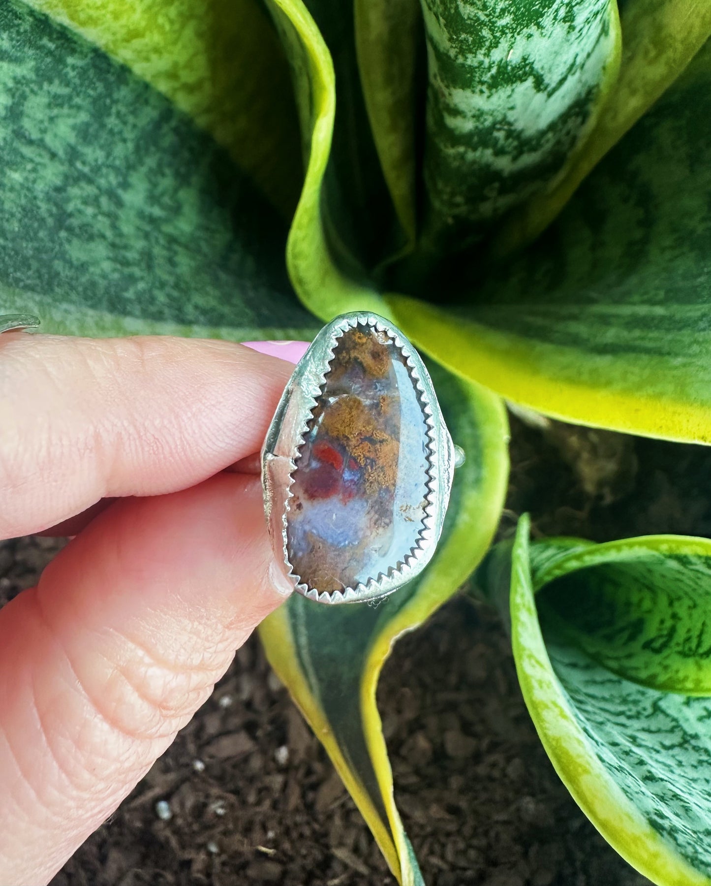 Orange Moss Agate Ring - Silver .940 - Size 8