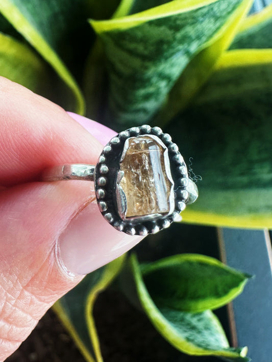 Golden Apatite Ring - Argentium Silver .940 - Size 7