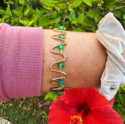 Green Agate Brass Wire Bracelet