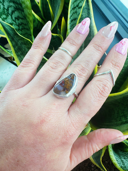 Orange Moss Agate Ring - Silver .940 - Size 8