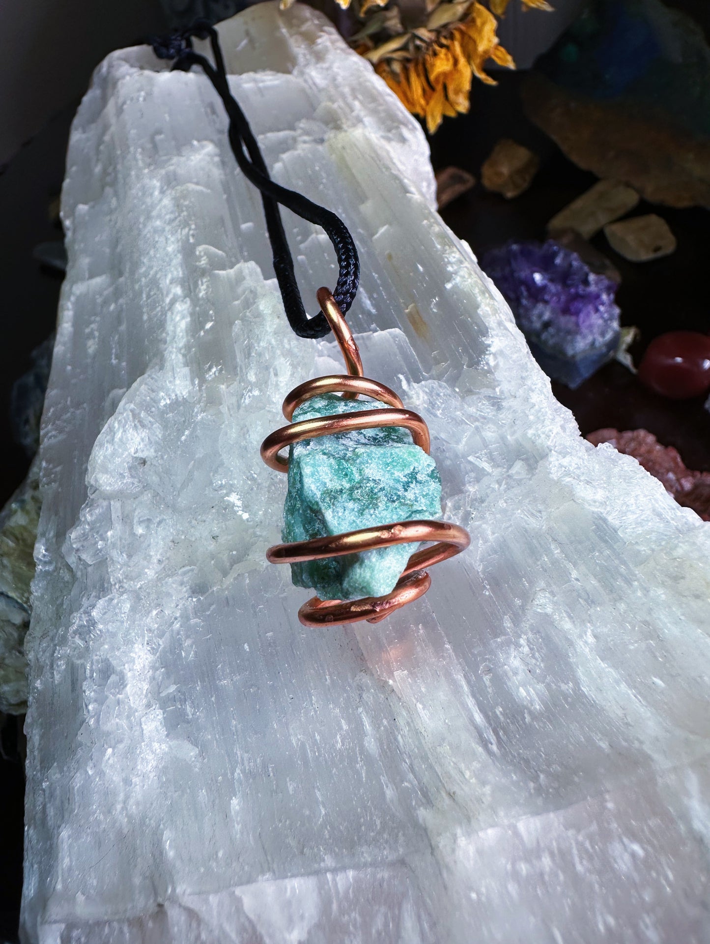 Aventurine Copper Wire Wrapped Necklace - Adjustable