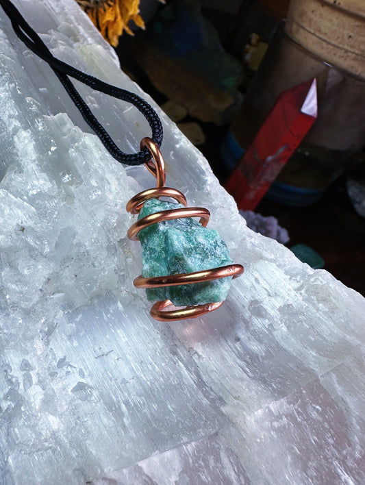 Aventurine Copper Wire Wrapped Necklace - Adjustable