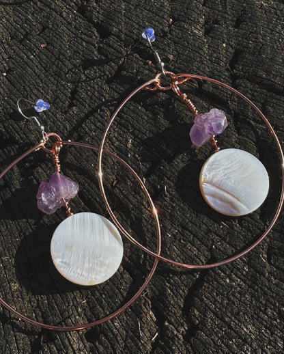 Moonlit Amethyst Hoops - Copper