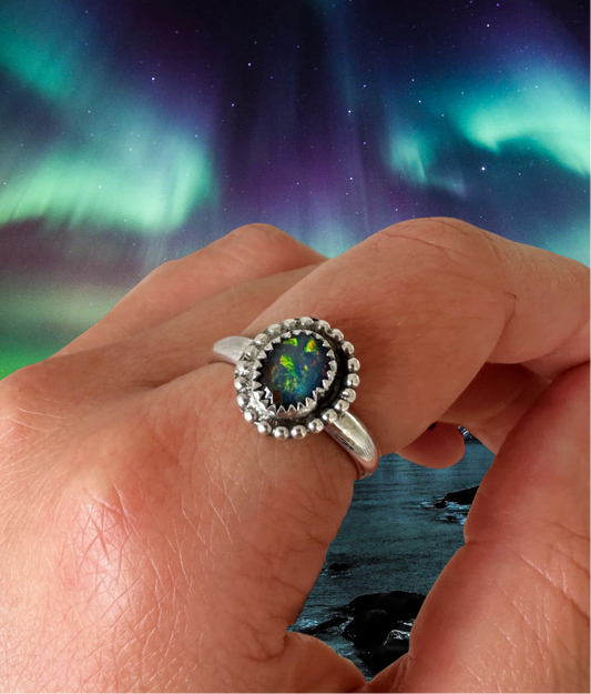Australian Opal Aurora Ring - Argentium Silver