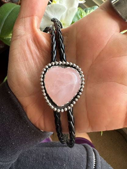Heart Shaped Bolo Tie - Rose Quartz - MTO