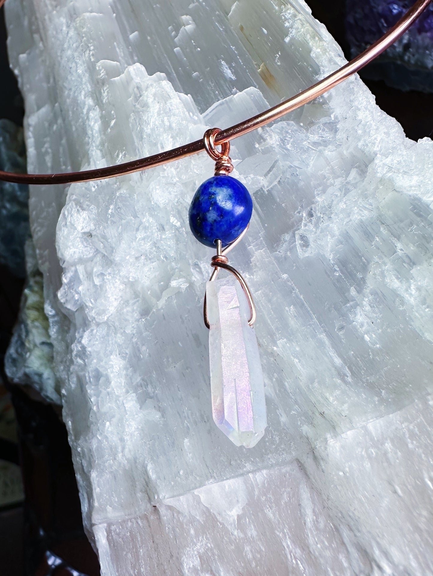 Lapis Lazuli & Quartz Crystal Wire Collar Necklace