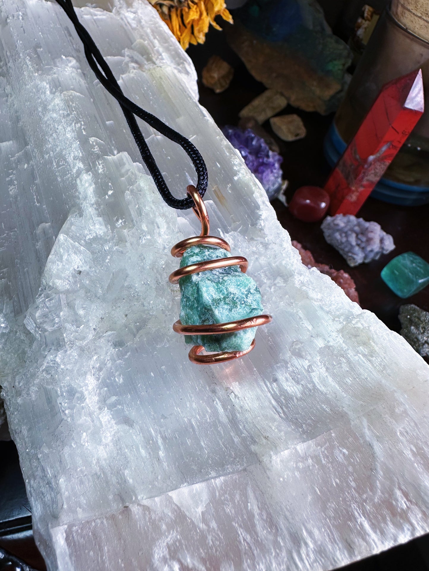 Aventurine Copper Wire Wrapped Necklace - Adjustable