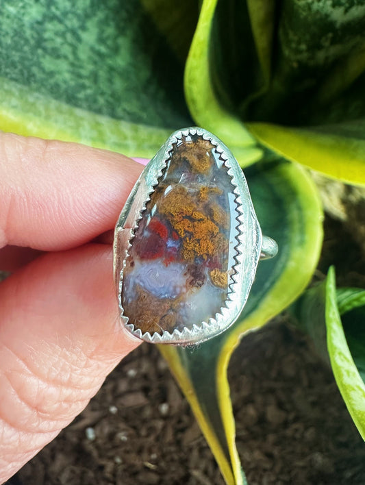 Orange Moss Agate Ring - Silver .940 - Size 8