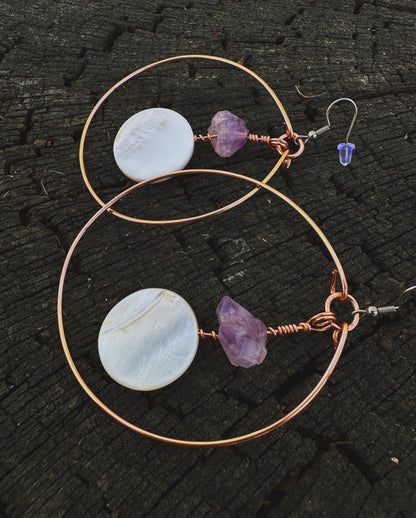Moonlit Amethyst Hoops - Copper