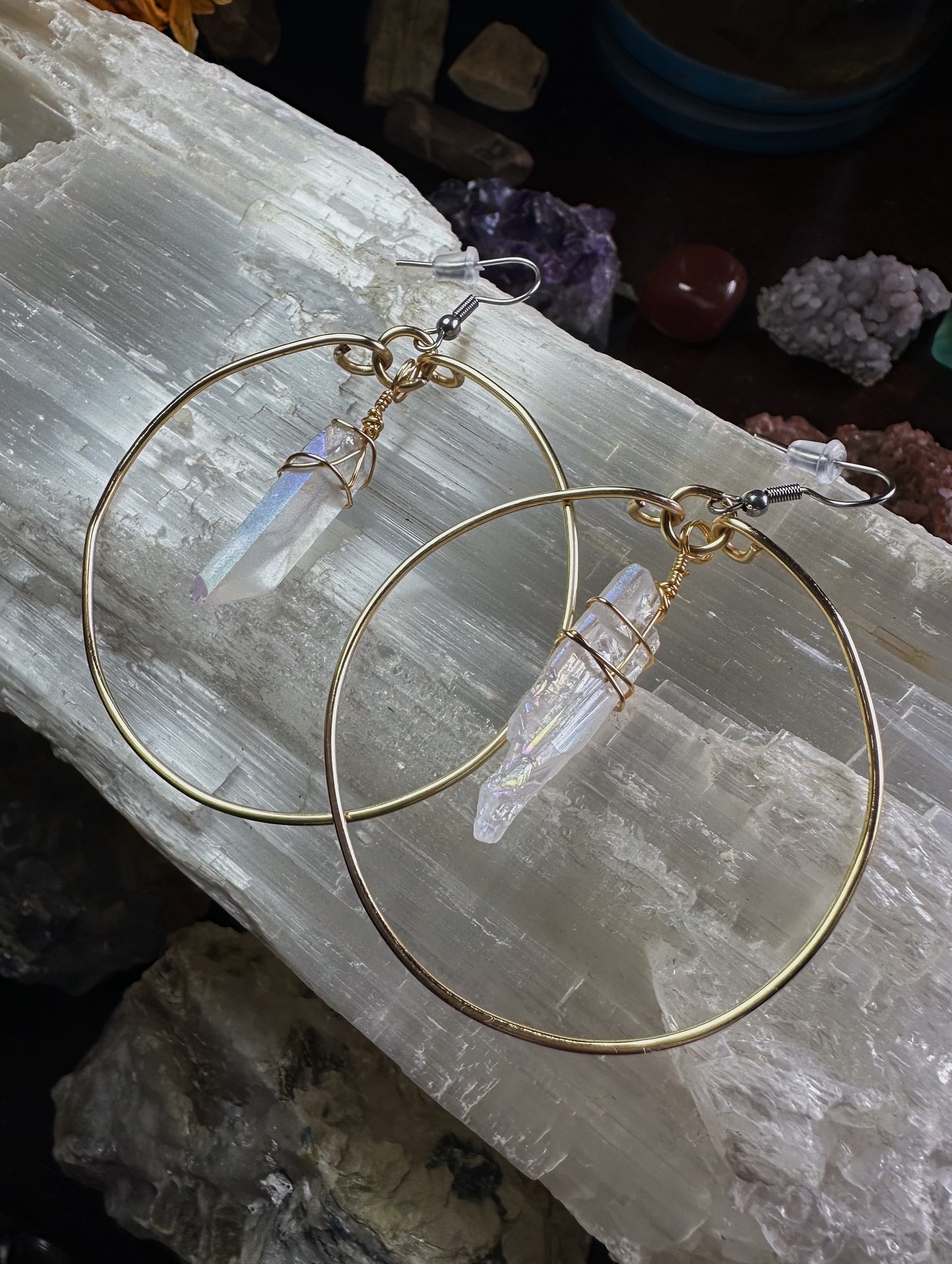 Angel Aura Quartz Hoops