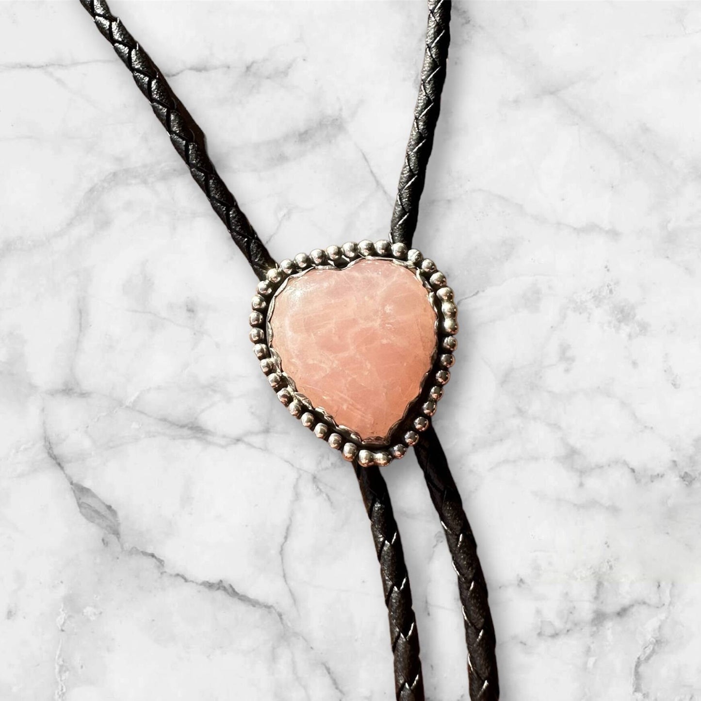 Heart Shaped Bolo Tie - Rose Quartz - MTO