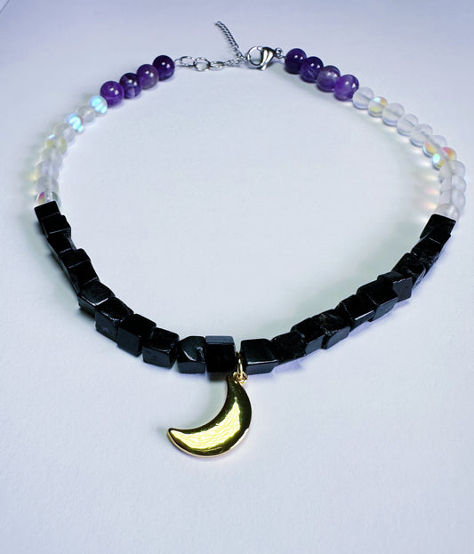 Tourmaline Protection Crescent Collar Necklace