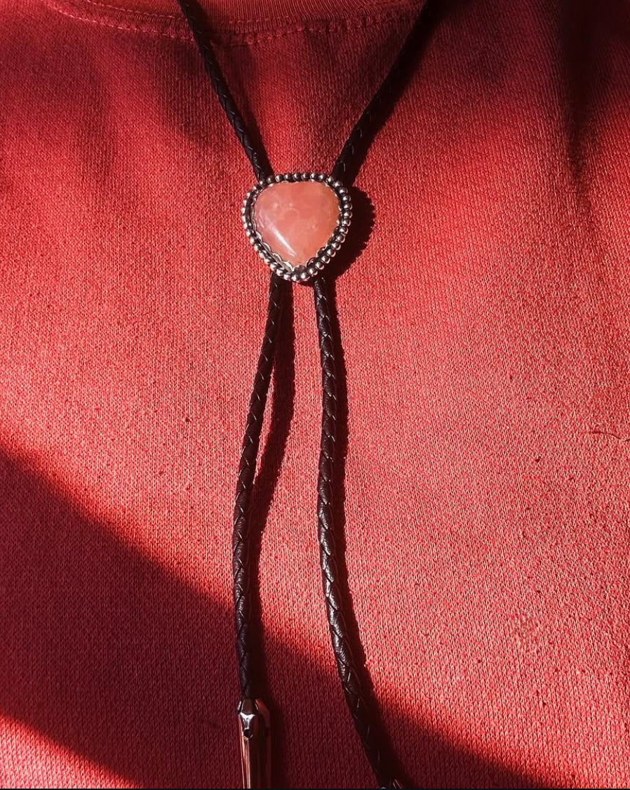 Heart Shaped Bolo Tie - Rose Quartz - MTO
