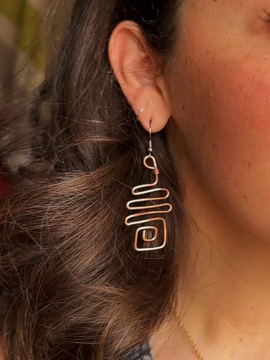 Spiral Earrings - Square - Copper & Silver - MTO