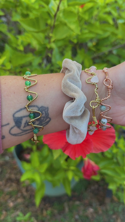 Green Agate Brass Wire Bracelet